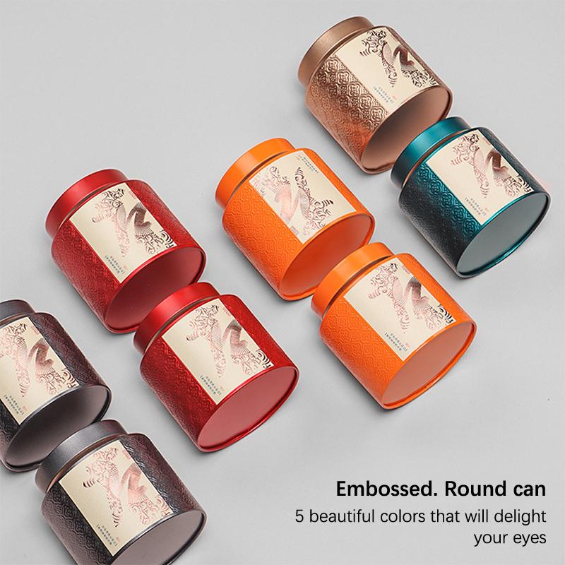 Embossed Portable Organizer Seal Tea Tin Box Cans Mini Tea Caddy Kung Fu Tea Sealed Can Dried Fruit Collection Packaging Storage