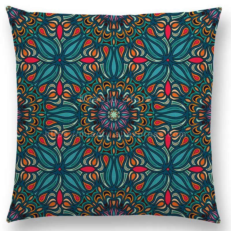 Boho Colorful Flowers Abstract Ethnic Floral Pillow Case Mandalas Pattern Design Vintage Patchwork Retro Cushion Cover