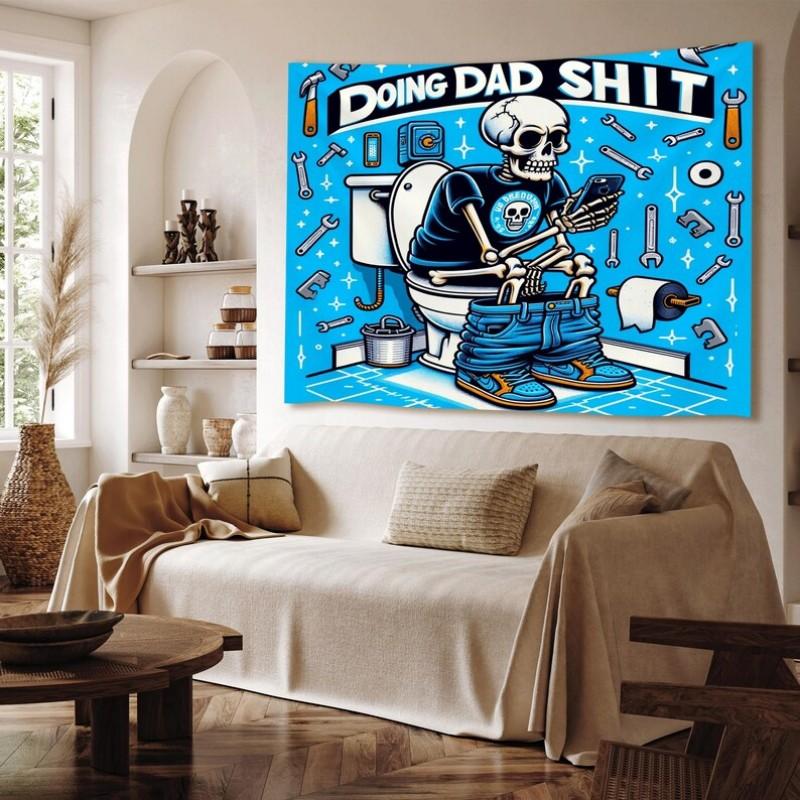 Funny Skeleton Dad Tapestry Doing Dad Shit Bathroom Wall Hanging for Bedroom Living Room Home Decor 100X70CM