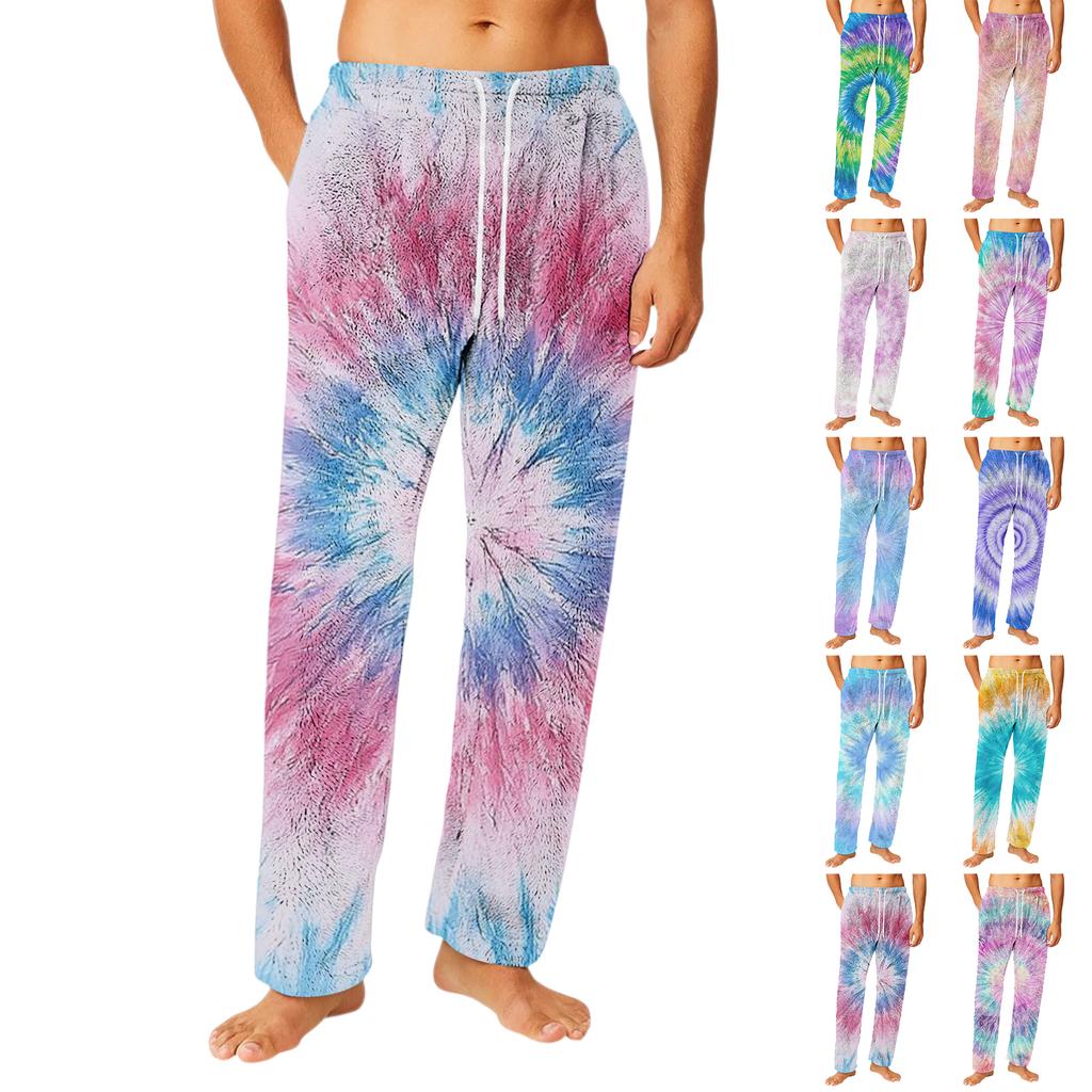Men's Drawstring Pocket Flannel  Pants Homewear Sleep Pants