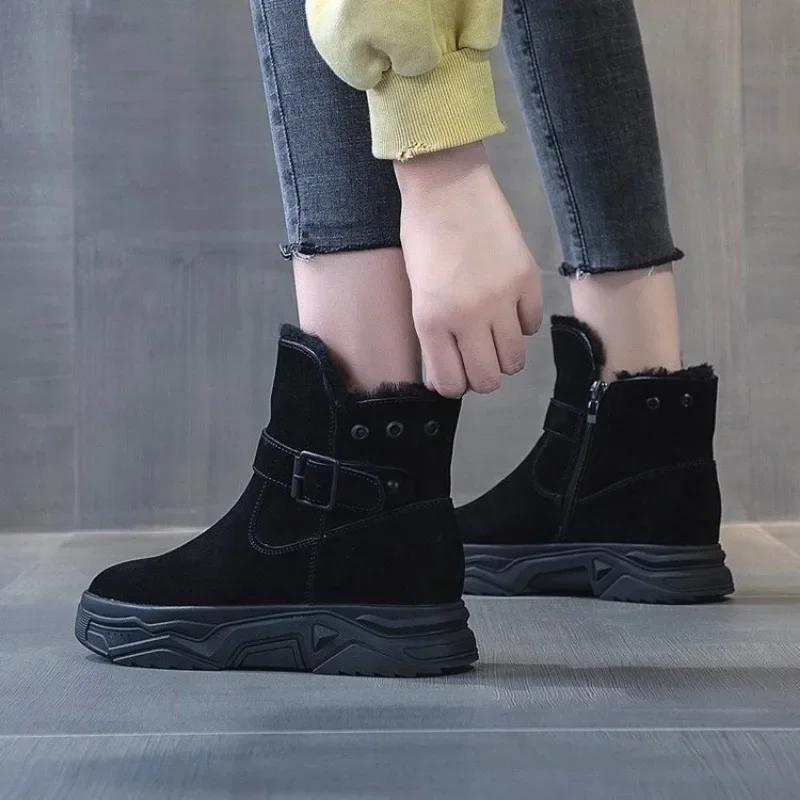 Fashion Boots Women Snow Flat Boots Ladies Platform Shoes Woman Fur Keep Warm Shoes for Women New Solid Winter Shoes Short Botas Mujer