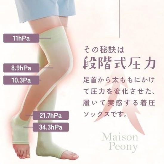 Maison Peony Compression Socks Knee-High Maternity Silk Blend Night Use Improved Cuff One Pair Free Size Above Knee Postpartum Made Japan