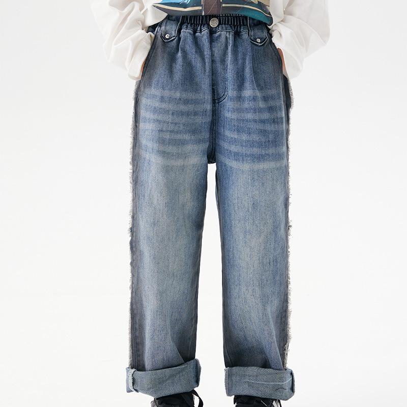 

Демисезонные джинсы из денима с градиентом и широкими штанинами для девочек, 2025 120 синий