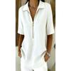 Women Casual Solid Color Lapel Zip Half Sleeve Fashion Blouse