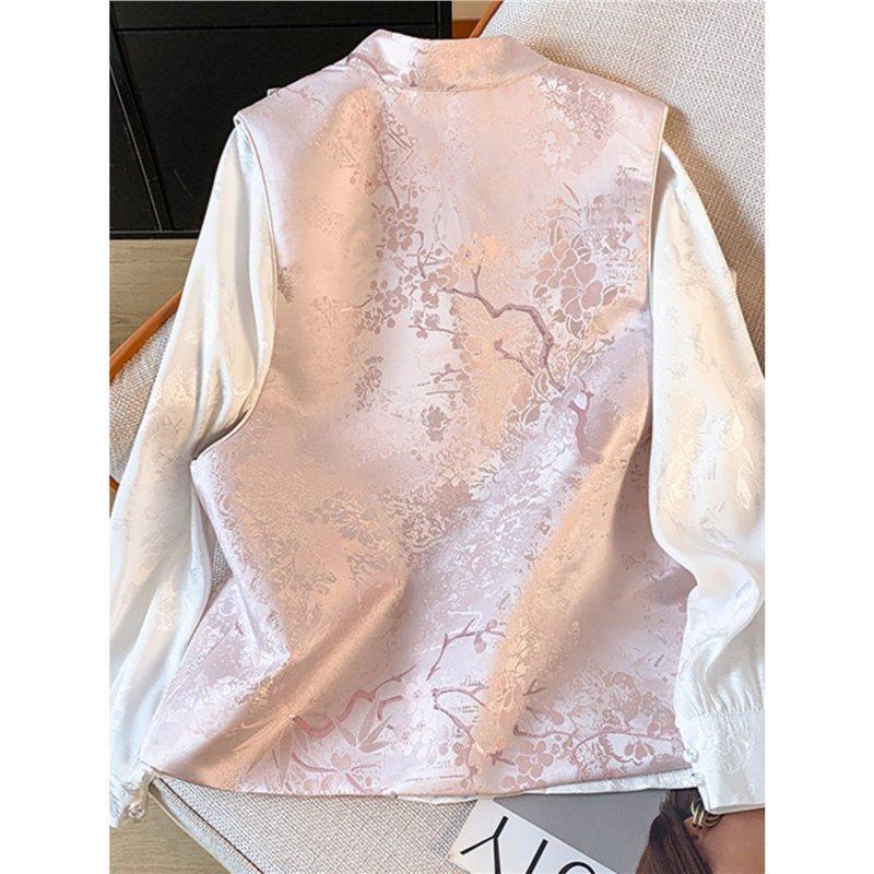 Spring stand-up collar pink vest new retro jacquard luxury improved vest woman