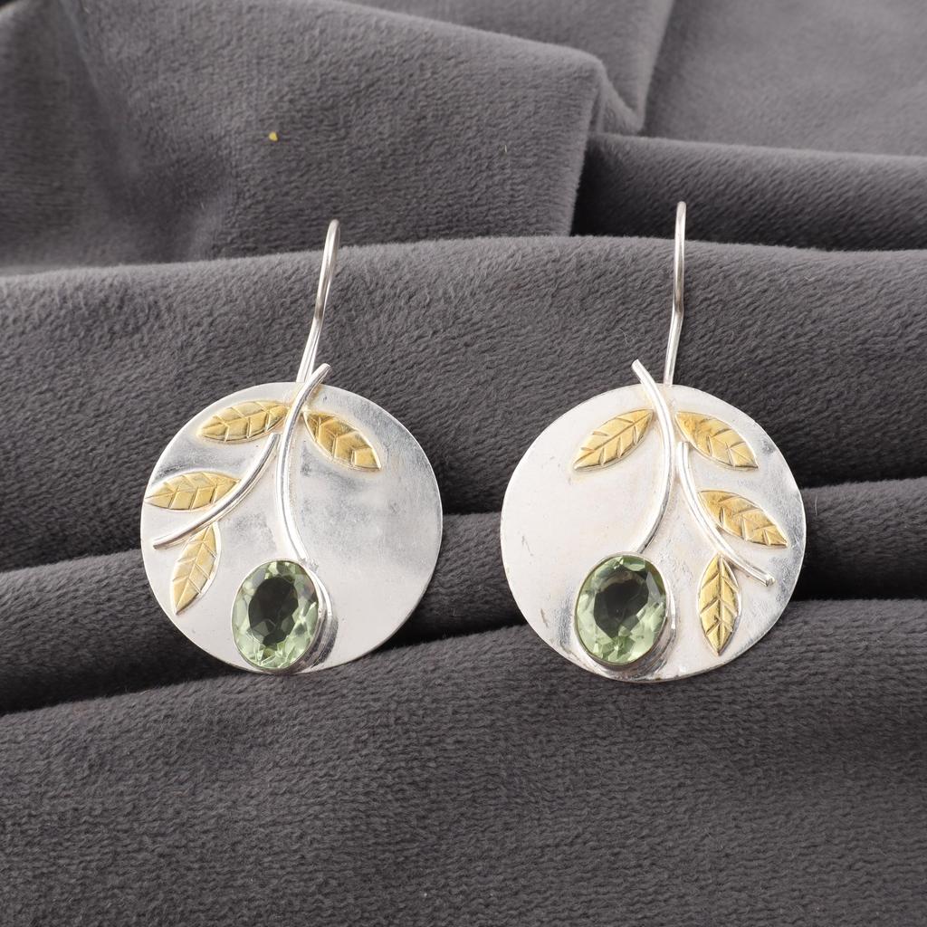 Green Amethyst Gemstone Jewelry, 925 Solid Sterling Silver Earrings, Handmade Jewelry Birthstone Earrings, Gift For Him