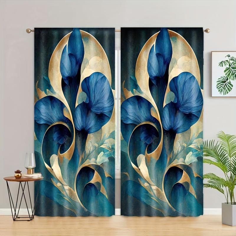 Set Of 2 Floral Print Curtains Top Design Study Room Kitchen Living Dorm Bedroom Decor Home Made Polyester Area Window Treatment