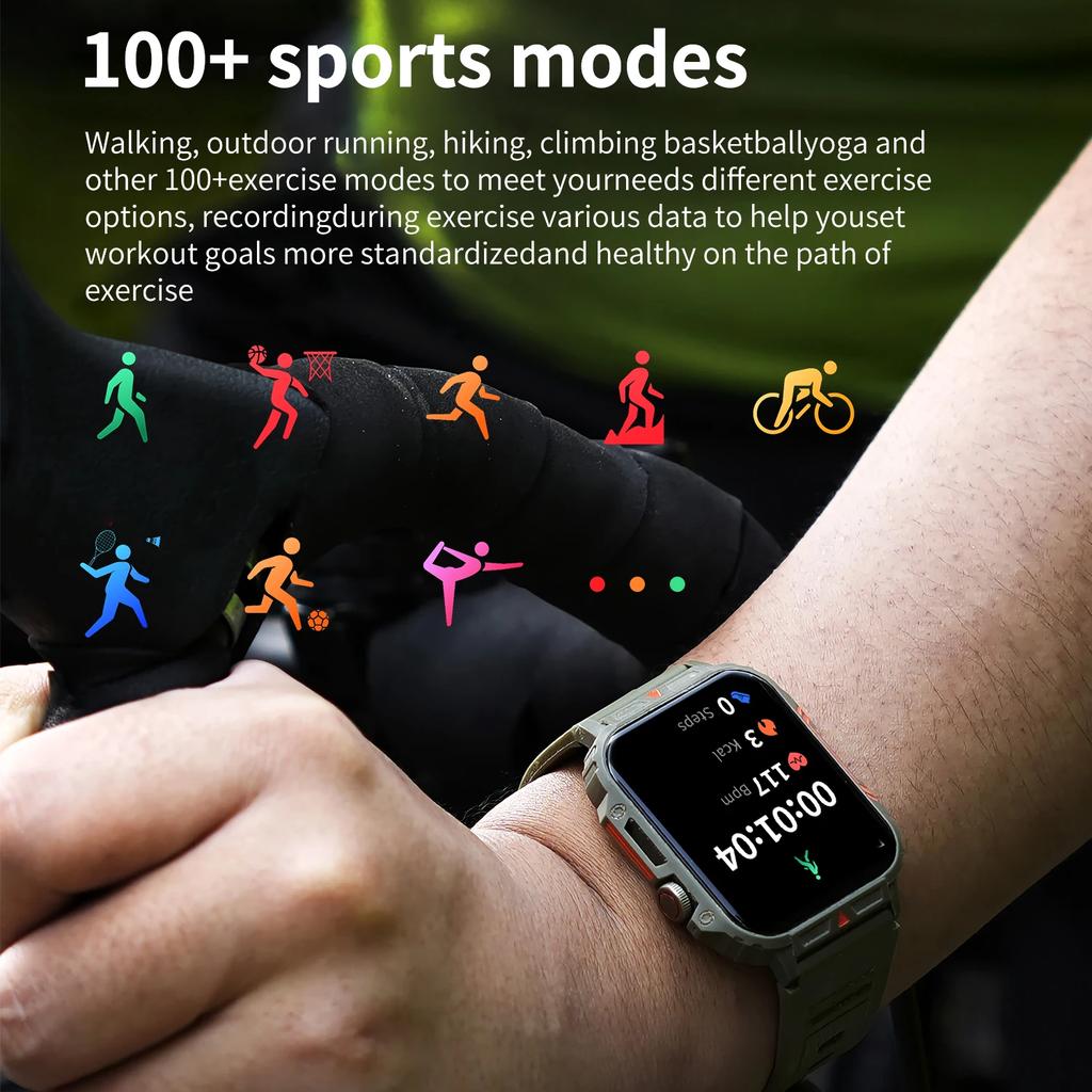 2025 New Military Men Smart Watch Health Monitor Bluetooth Call Smartwatch Fitness IP68 Waterproof Sports Watches for Women