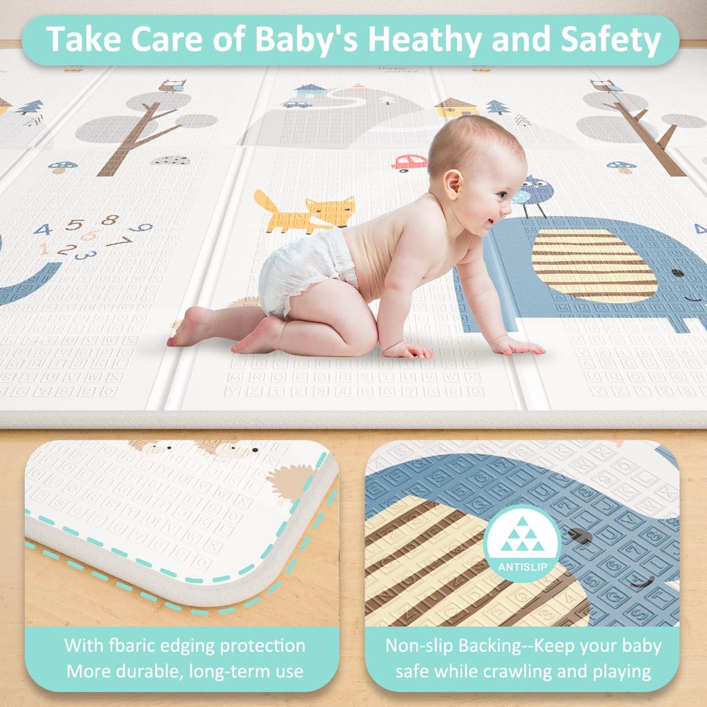 Folding Baby Playmat XPE Foam Baby Gym and Playmat Non-toxic Material, Extra Large Size 200x150cm