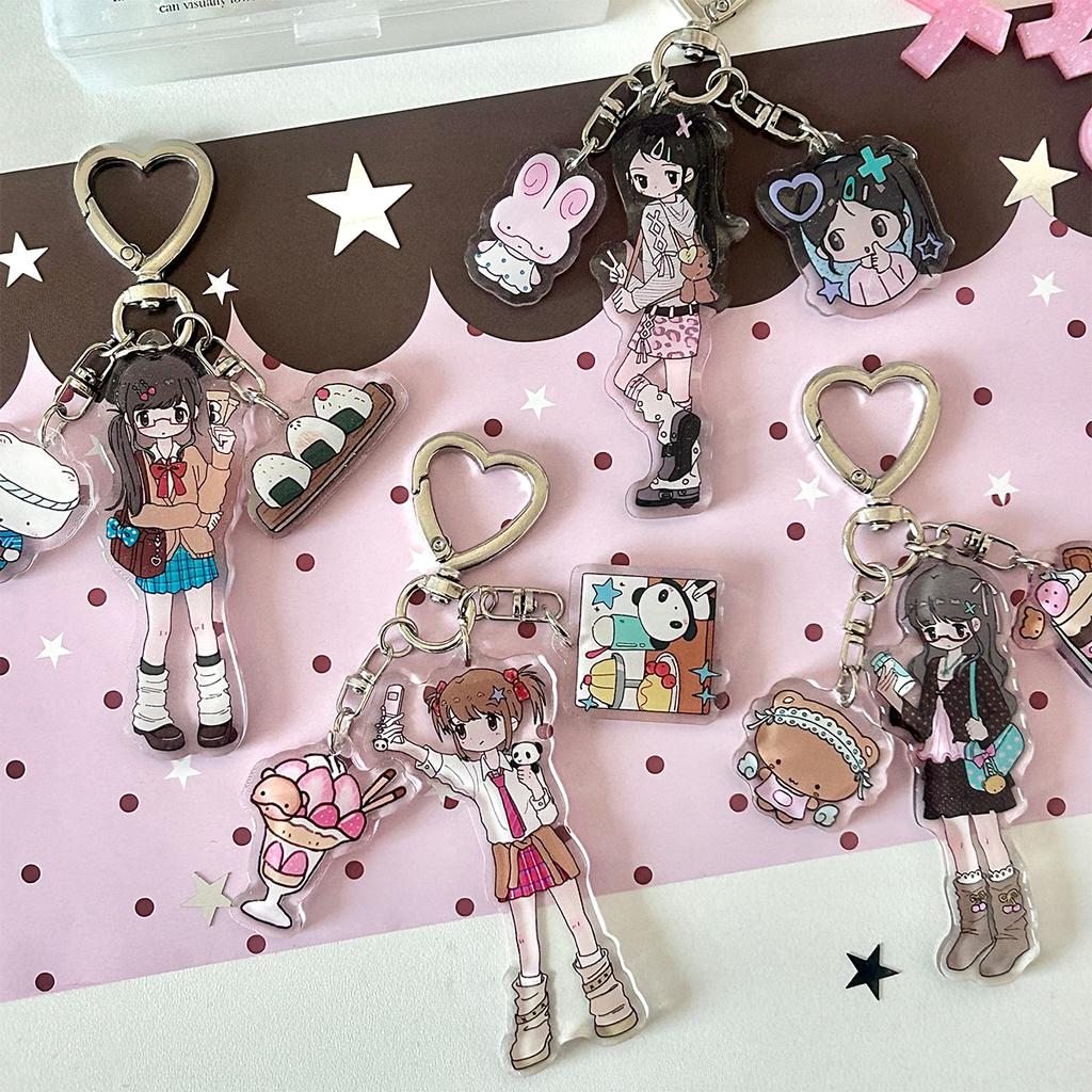 Cute Girl Aesthetic Acrylic Phone Charm Keychain Kawaii Keyring Designer Character Art Decorative Hanging Ornament For Phone