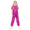 Unisex Kinder Tanzparty Kostüm Kurzarm Rundhals Metallic Glänzendes T-Shirt und Hose Performance Set