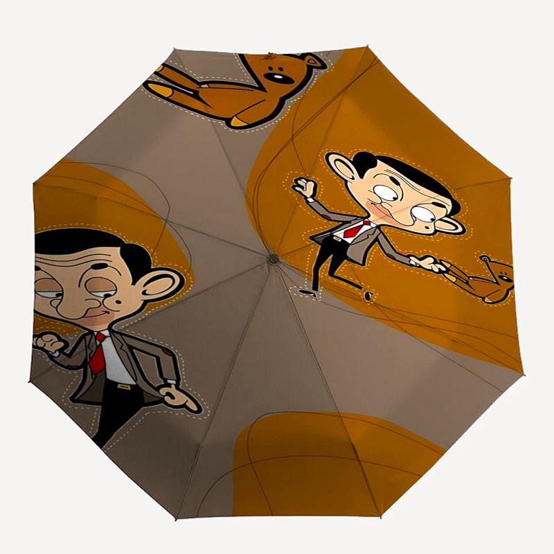 Ombrello da Viaggio a Tema Mr. Bean - 8 Stecche, Apertura e Chiusura Automatica, Design Pieghevole Portatile, Ombrello Compatto ed Elegante Adatto per Esterni