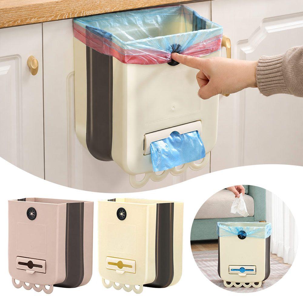 Plastic Hanging Trash Can Foldable Wall Mounted Garbage Can New Kitchen Compost Bin Cabinet Door