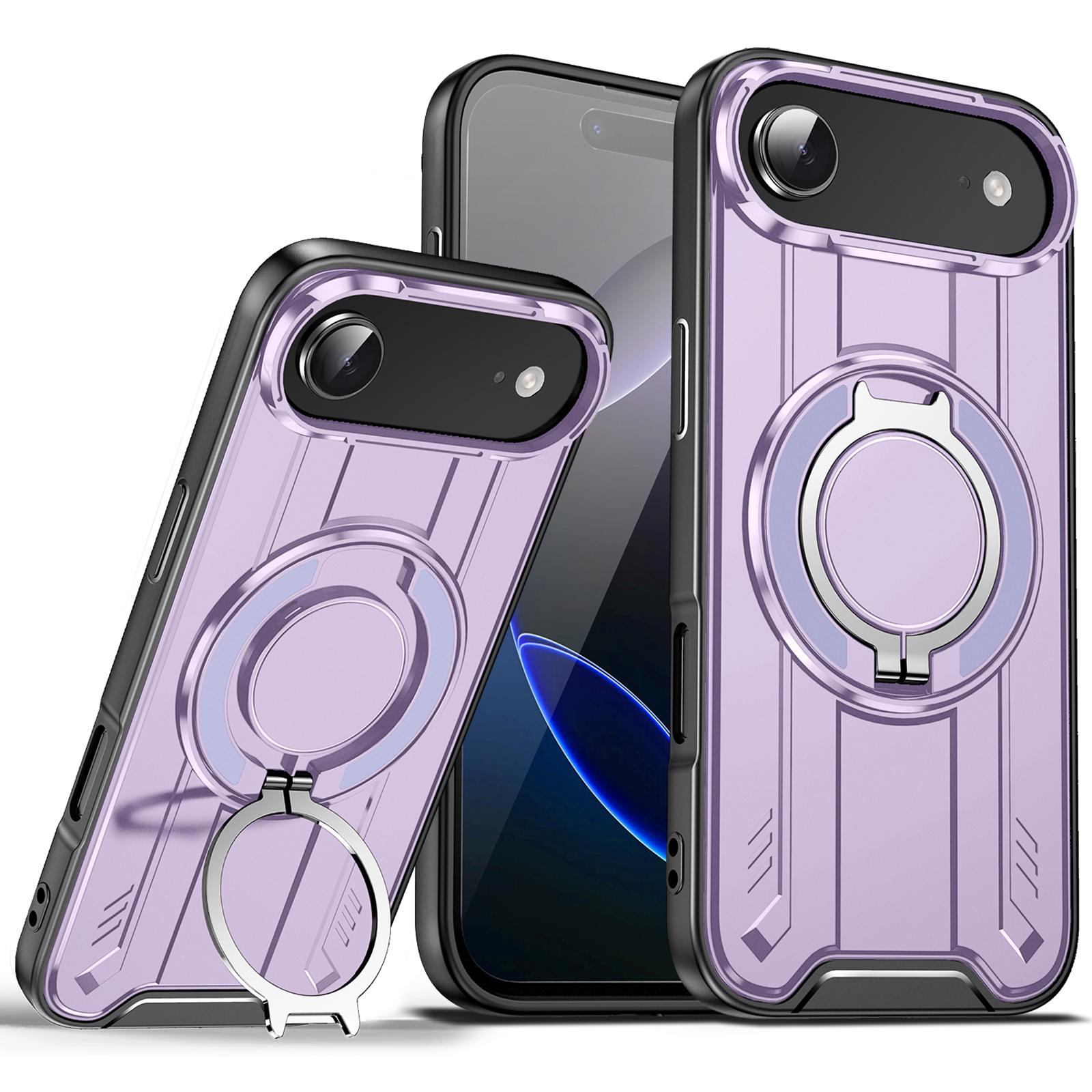 

For iPhone 17 Air Case Compatible with MagSafe Rotating Ring Kickstand PC+TPU Shockproof Phone Cover Purple