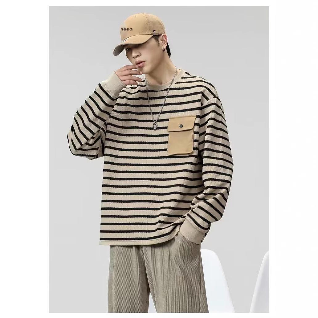 Men s Trendy Striped Long Sleeve Shirt, Hoodie & Base Layer for Autumn & Spring M