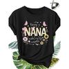 Elegant plus-size short-sleeve shirt for women Flower NANA Grandma print pattern round-neck women's comfortable, soft, breathable new spring-summer