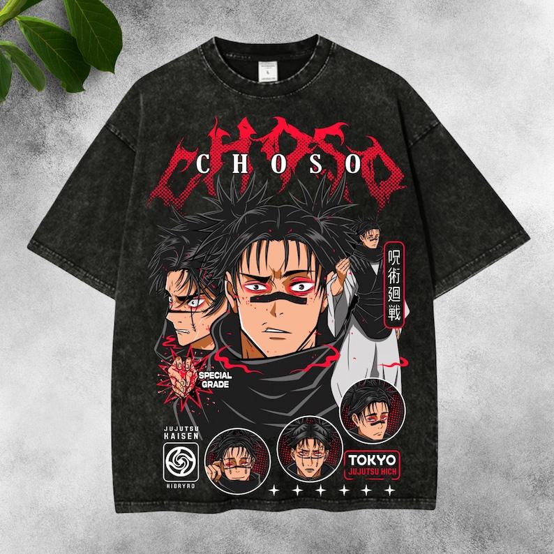 

Choso Print T-shirt Anime Jujutsu Kaisen Clothing Men Women Cotton Tshirts Retro Washed T Shirt Harajuku Male Casual Loose Tops S чёрный