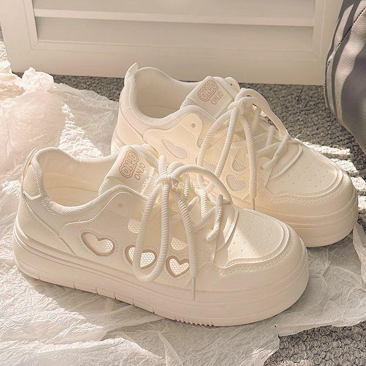 Fashion New Summer Round-toe Lace-up Casual White Thick-soled Vulcanized Shoes Comfortable Flat-soled Fashion Mesh Sneakers for Women