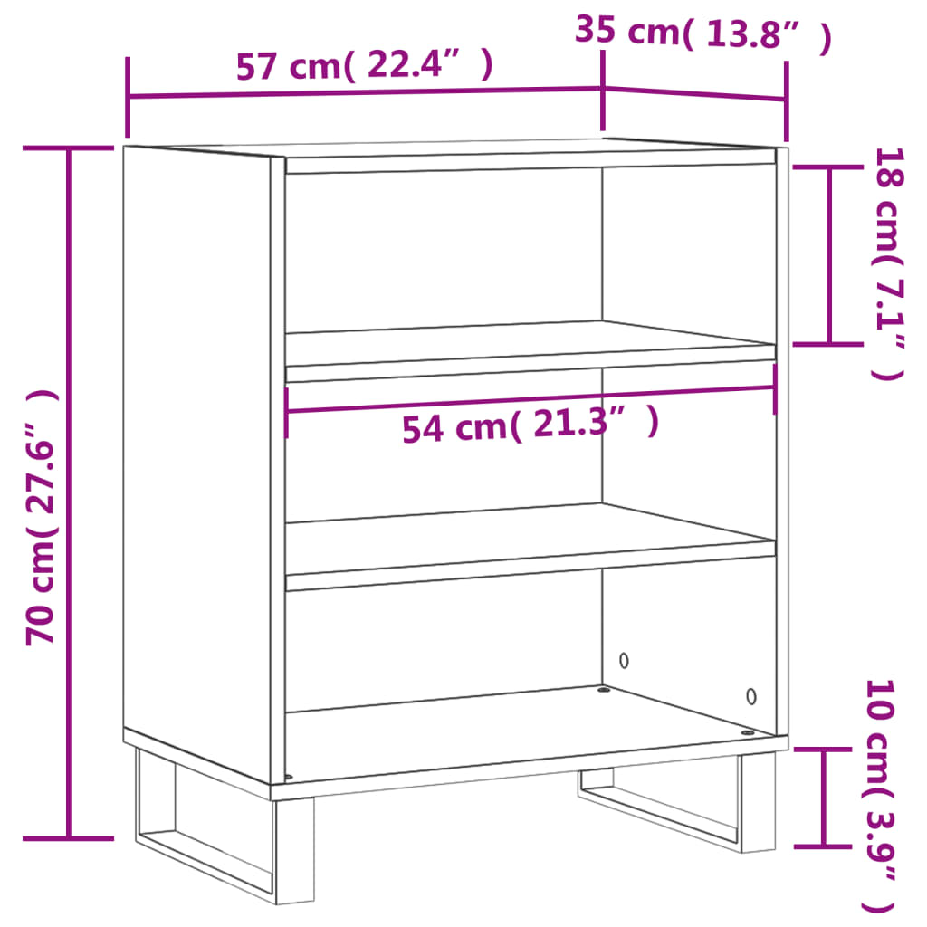 Sideboard High Gloss White 57 x 35 x 70 cm Engineered Wood