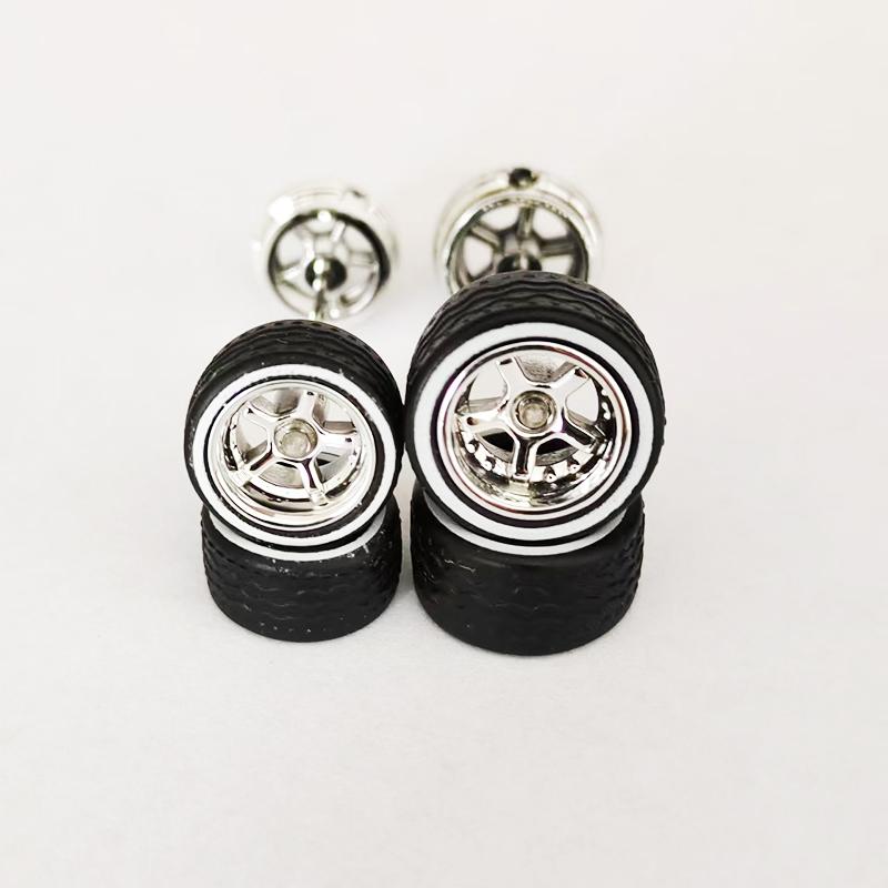 10 Sets 10.8mm 12.8mm 1/64 Alloy Car Staggered Wheels Front Small Rear Large Wheel Progressive Drag Tires Advan for Hot Wheel