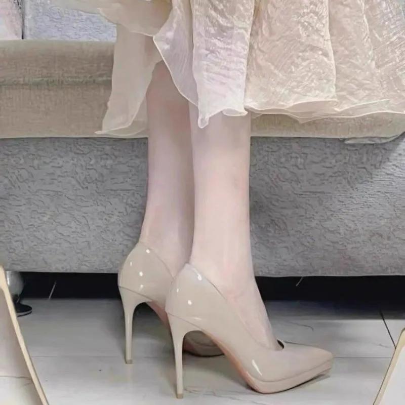 2026 Summer New Fashion Trend Nude Women's Super High Heels Sexy Luxury Comfortable Pointed Toe Designer Strapless Slip-On Shoes