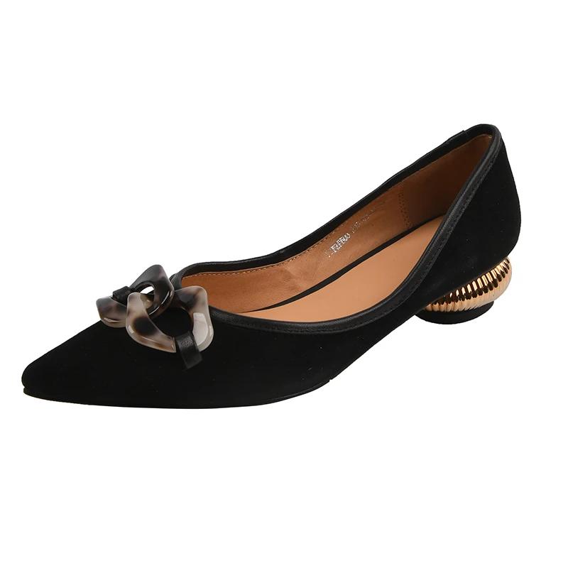 

Весна 2025 Женская обувь с корнями Замшевый заостренный носок Леопардовый принт Женские туфли Уличная Повседневная 通勤 Zapatillas De Mujer 34 чёрный