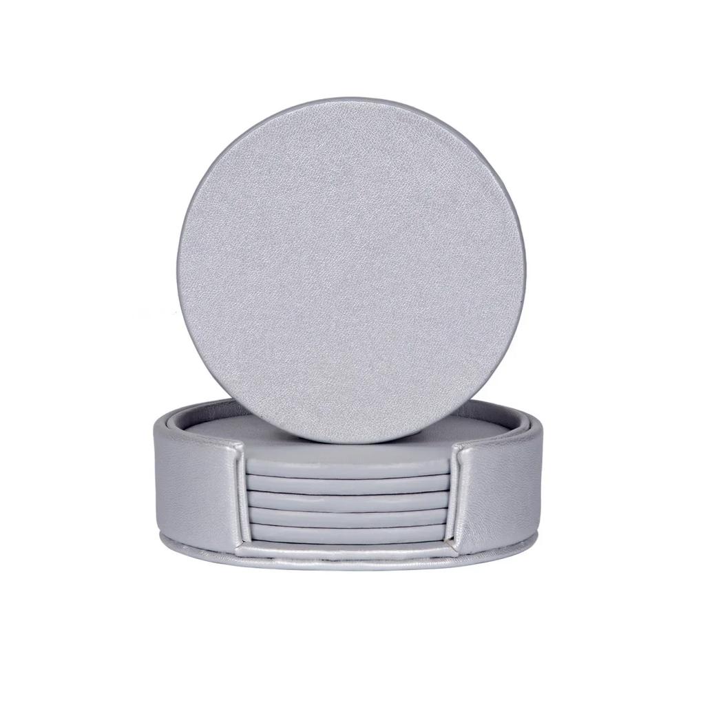 6PCS Hot Sale PU Leather Marble Coaster Drink Coffee Cup Mat Easy To Round Tea Pad Table Holder Clean Placemats Coaster Set
