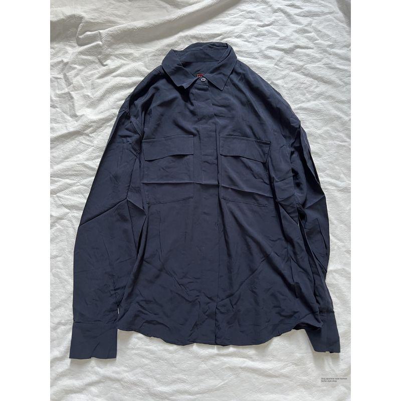 

Весна Новое поступление Италия St Pure Yuan Однотонная Повседневная Свободная Вискоза Длинный рукав Женская рубашка Драпировка Navy S