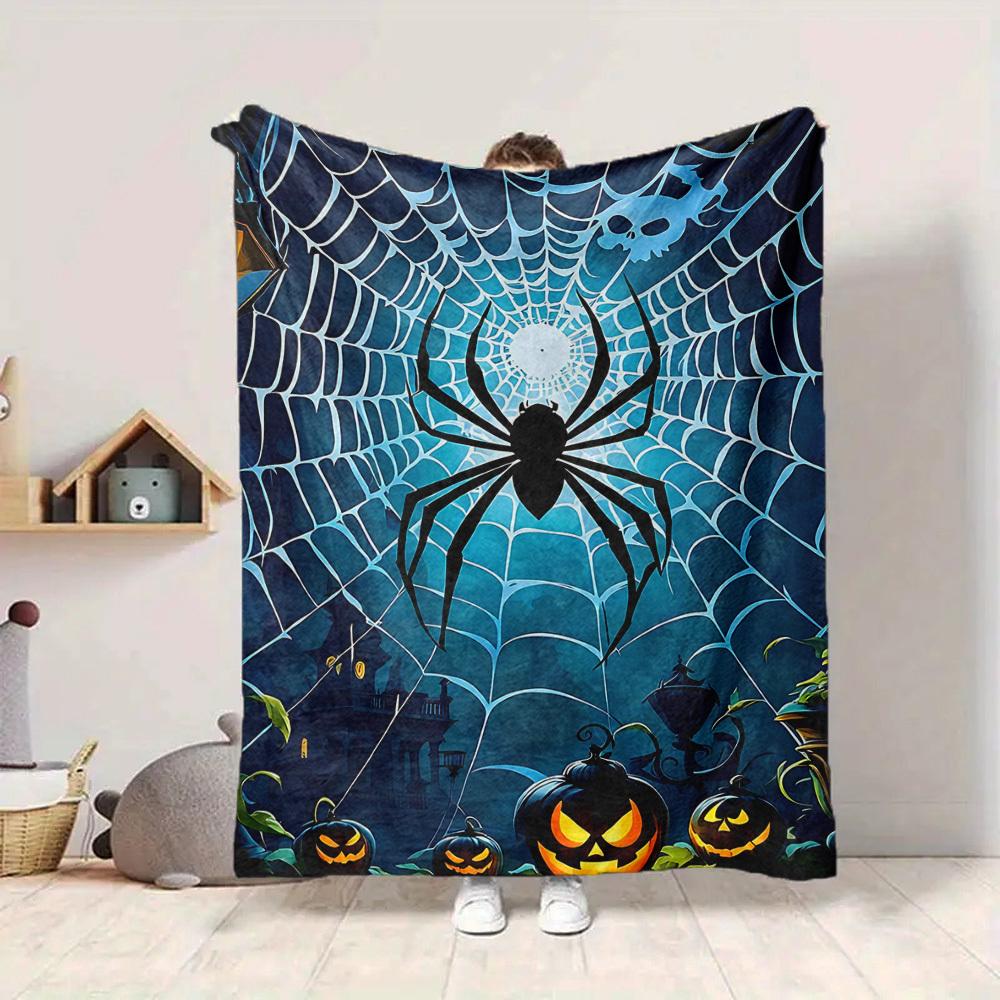 1pc Halloween Spider Print Blanket   Lightweight Flannel Throw Blanket For Sofa, Bed, Living Room, Office, Outdoor Travel, Camping