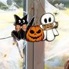 Halloween Window Display Wooden Door Sign, Pumpkin Ghost Boo Black Cat Welcome Hanging Wood Decor Sign for Trick or Treat Party Indoor Outdoor