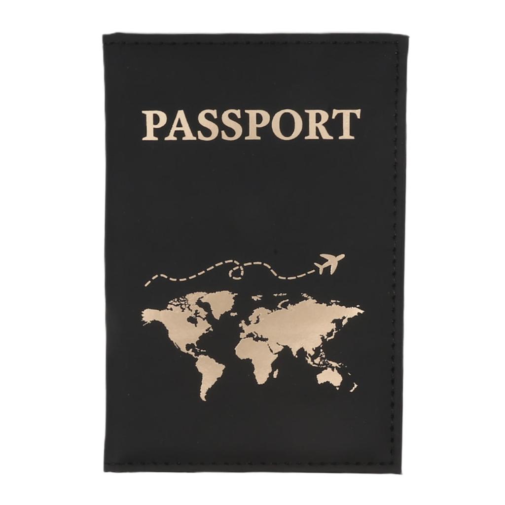 Passport Cover Plain Skin PU Passport Cover World Pattern Protection Cover Credit Card Holder ID Card Wallet