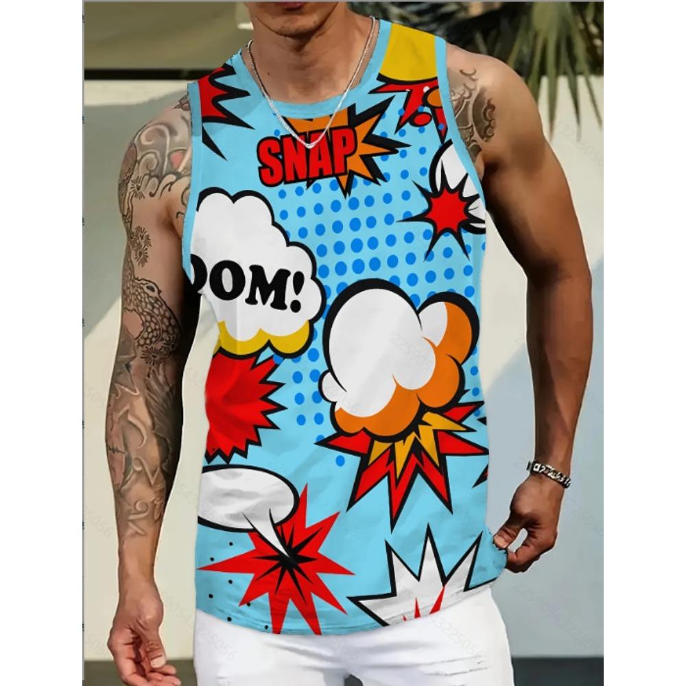New Fashion Casual Versatile High-quality Graffiti Style Men's Round Neck Vest Outdoor Sports Fitness Comfortable Breathable Vest