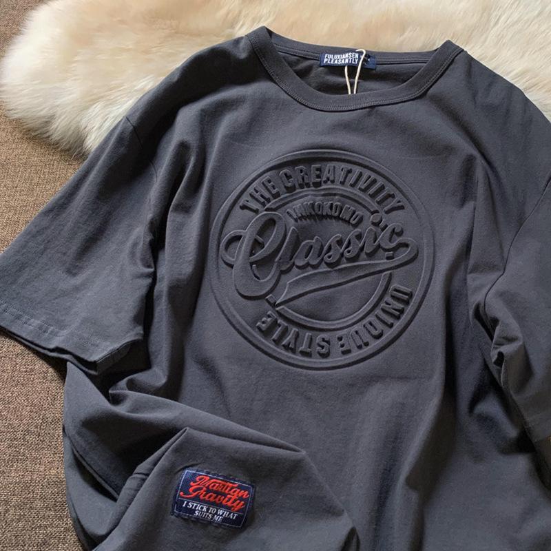 

Женская хлопковая футболка свободного кроя в стиле ретро-шик с 3D-принтом - Летний корейский стиль Small темно-серого