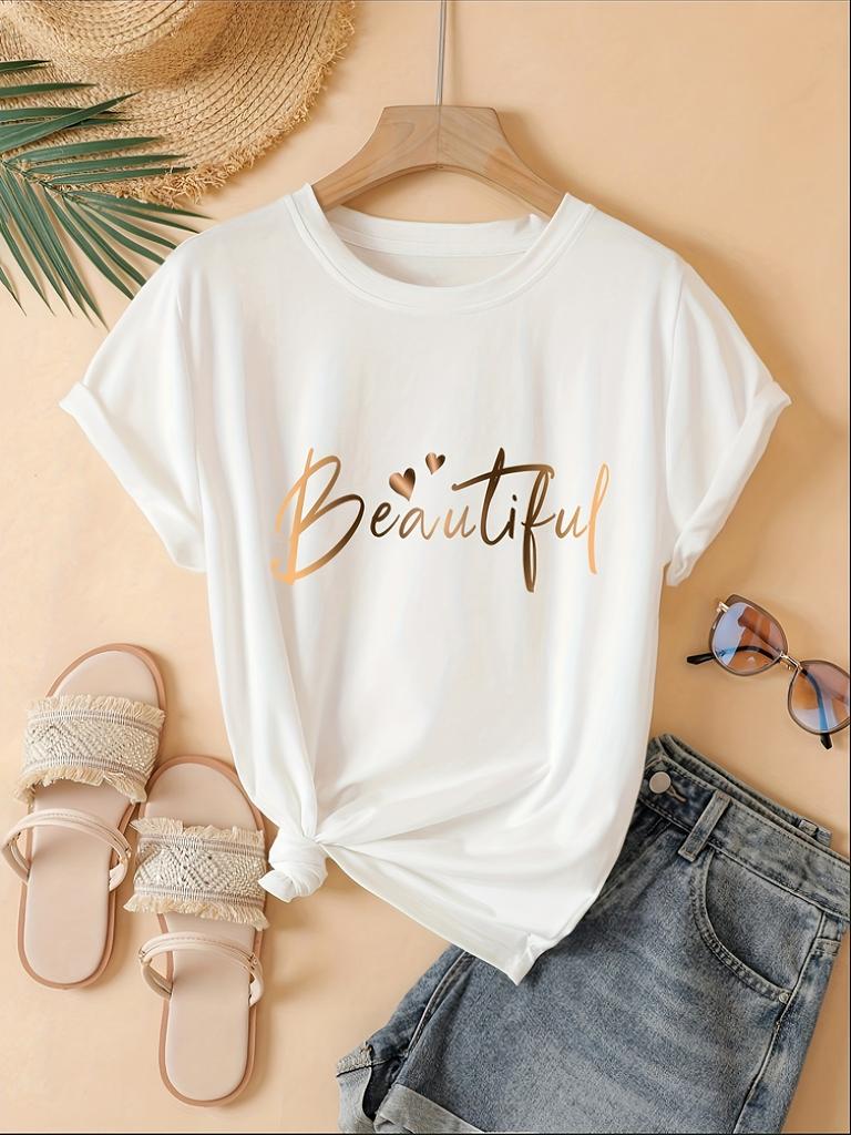 Beautiful Gold Script Women's Tee - Casual Burgundy Graphic Top