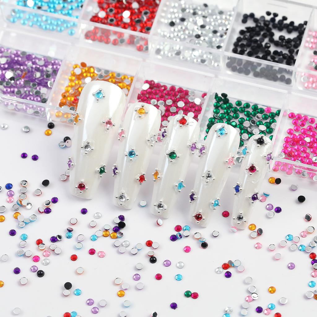 12 Grid Shimmering Crystal 3D Nail Art Rhinestones Versatile Flatback Gemstones for Nails Shoes Makeup Bags Decoration