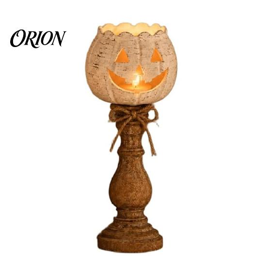 Halloween Party Table Accents Rustic White Pumpkin Tealight Candle Holder Set, Farmhouse Tea Light Distressed Resin Ornaments Holders Decor,