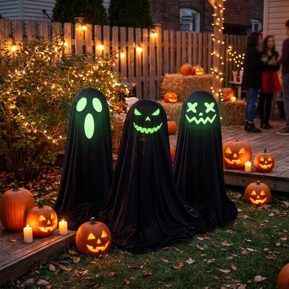 Adjustable Halloween Standing Ghost Decor Glowing Scary Ghost Figure Porch Yard Decor