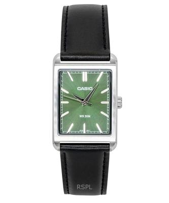 Analoge Lederarmbanduhr mit grünem Zifferblatt, Quarz, MTP-B215L-3AV, Herrenuhr