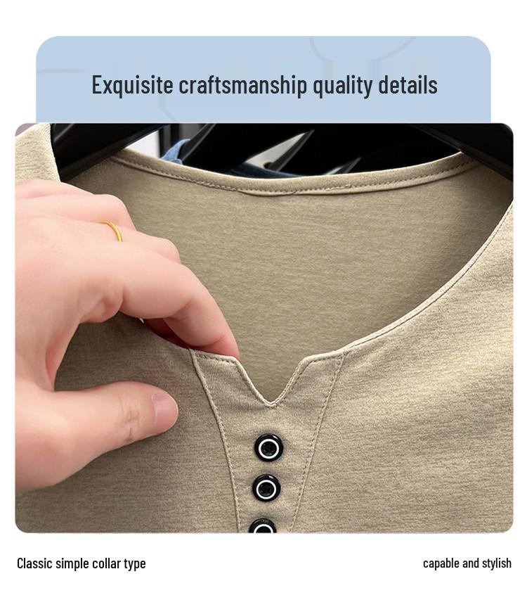 Men's Summer Crew Neck Solid Color Casual Short Sleeve T-shirt, Versatile Korean V-neck Style