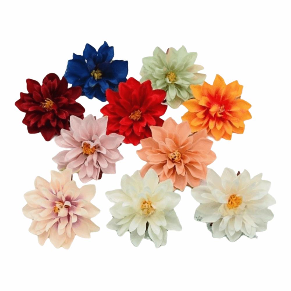 10pcs Satin Dahlia Artificial Flowers Fake Flower DIY Garland Bouquet Silk Chrysanthemum Dahlia Mix Color Brooch Accessories