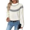 Womens Fair Isle Sweater Crewneck Long Sleeve Christmas Sweaters Ribbed Trim Jacquard Sweater Pullover Tops