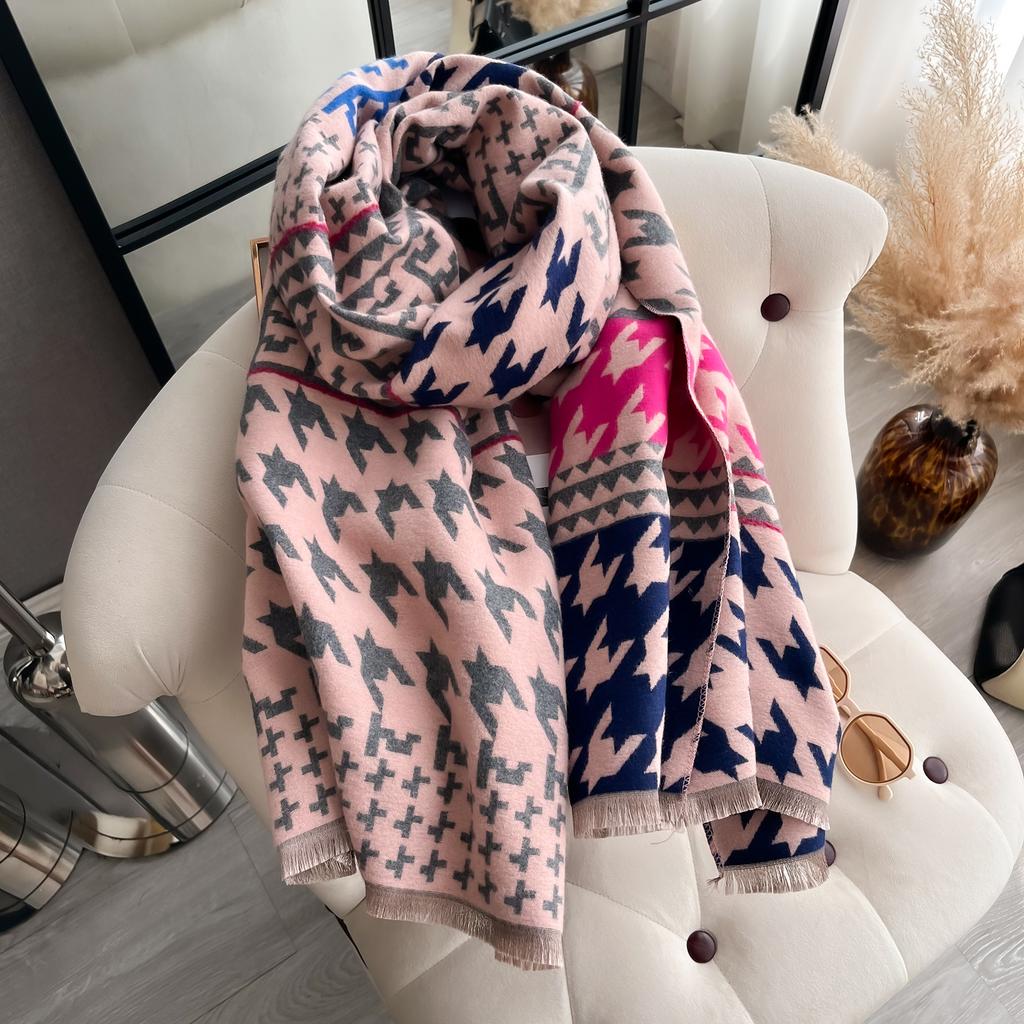 New Houndstooth Print Scarf For Women Warmer Winter Cashmere Pashmina Scarves Shawls Female Thick Blanket Wraps Foulard