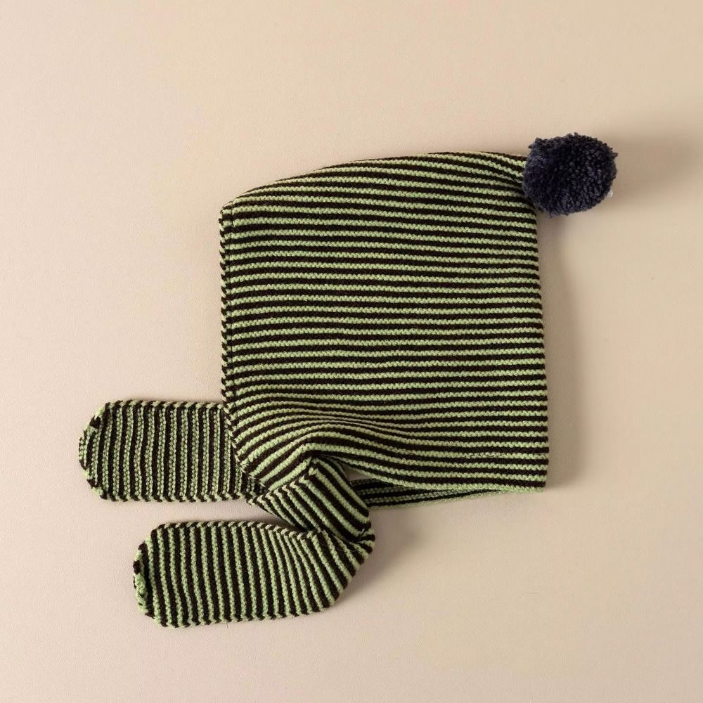 Écharpe Bonnet 2-en-1 pour Enfants Design Rayé Bonnet Chaud pour Enfants Écharpe à Capuche Tricotée Garçons Filles