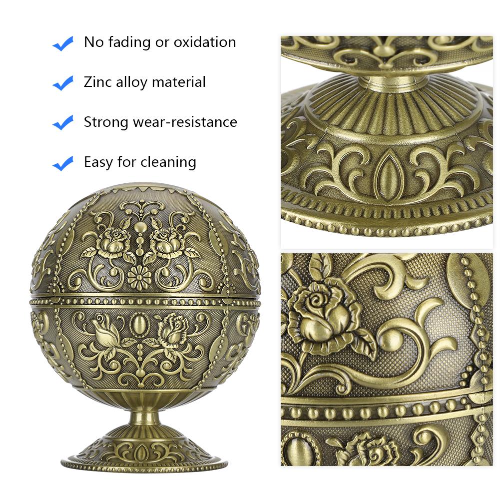 Ashtray with Lid Vintage Ashtray Dragon Pattern Tellurion Shape Zinc Alloy with Lid Windproof Home Decor Craft Windproof Ashtray