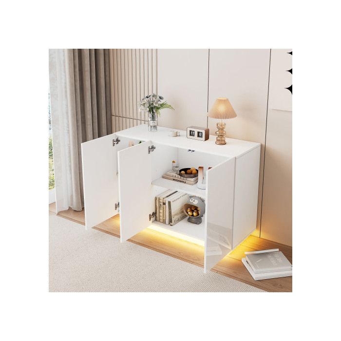 Armoire De Salle À Manger Ouverte Et Fermée, Buffet Blanc, Armoire De Foyer 120*40*75CM