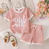 Girls' Fashionable Pink Outfit - Summer Children's Simple Short-sleeved Bow Tie Shorts Set