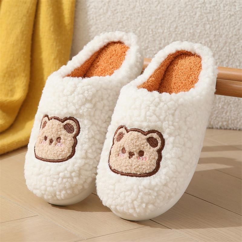 Autumn and Winter New Cartoon Bear Cotton Slippers Household Women's Thick Bottom Indoor Home Plush Slippers Winter