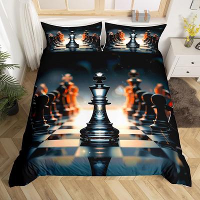 Housse de couette d'échecs internationale pour adolescents adultes taille Queen légère en duvet décoration de chambre 2 taies d'oreiller 1 housse de couette sans couette