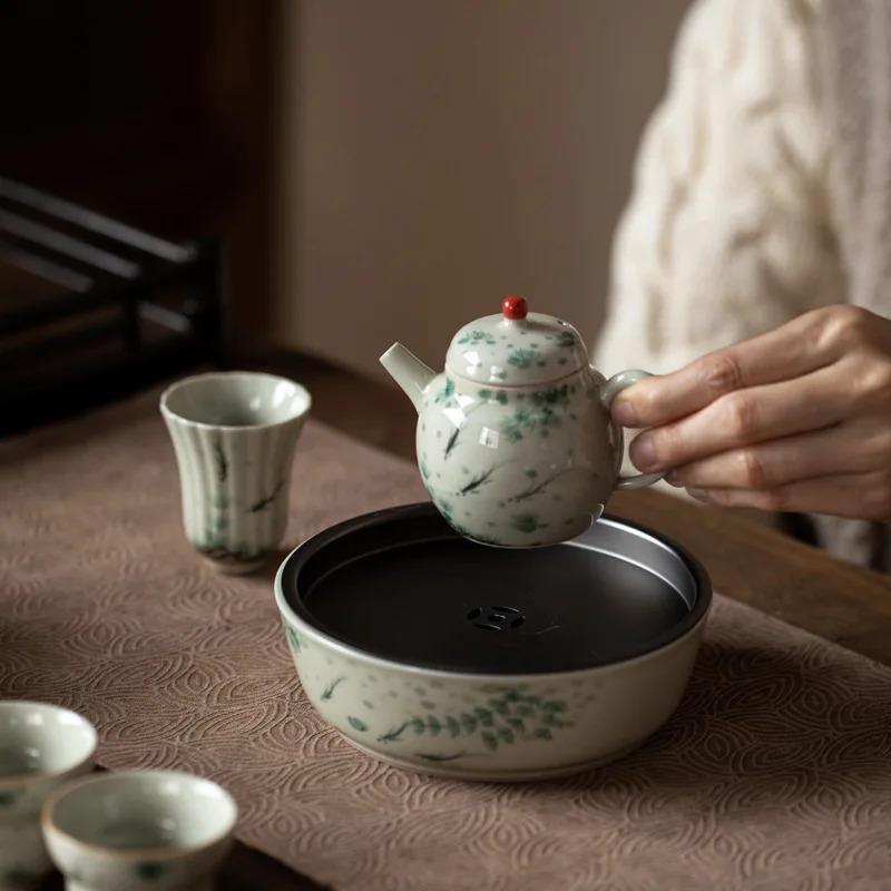 Handbemaltes Porzellan Kung Fu Tee-Set Unterglasur Vintage Xiaowen Kanne Teekanne Haushaltsfilter Tee-Ei Teekessel