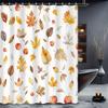 Autumn Maple Leaves Shower Curtain - Cartoon Plant Illustration, 12 Hooks, Decorative Printed, Includes Bath Accessories